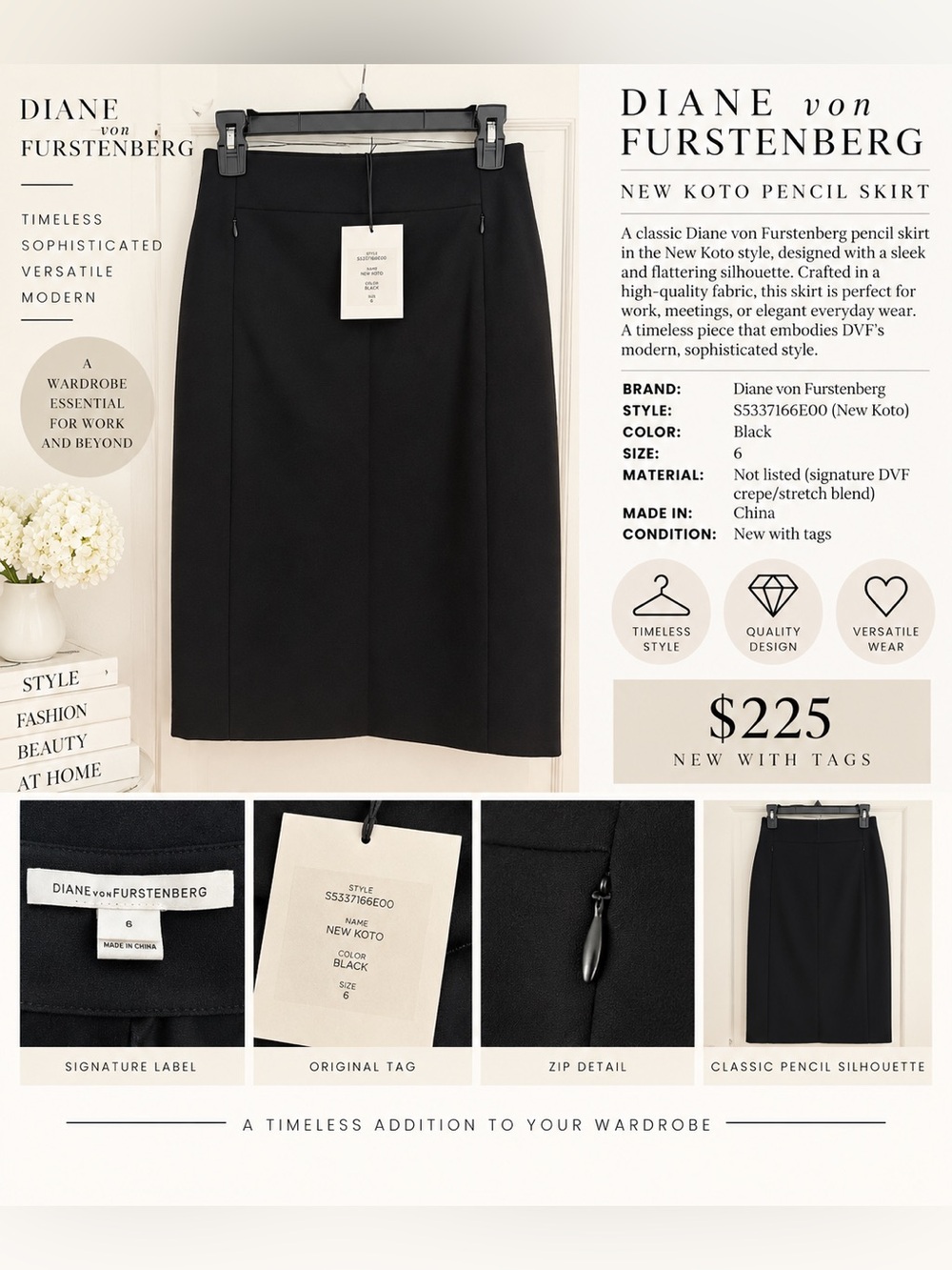 Diane von Furstenberg Black New Koto Pencil Skirt